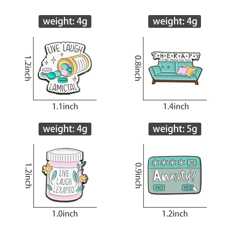 Treating Anxiety Enamel Pins Caring for Mental Health Capsule Pills Brooches Clothes Lapel Badges Funny Jewelry Gift for Friends