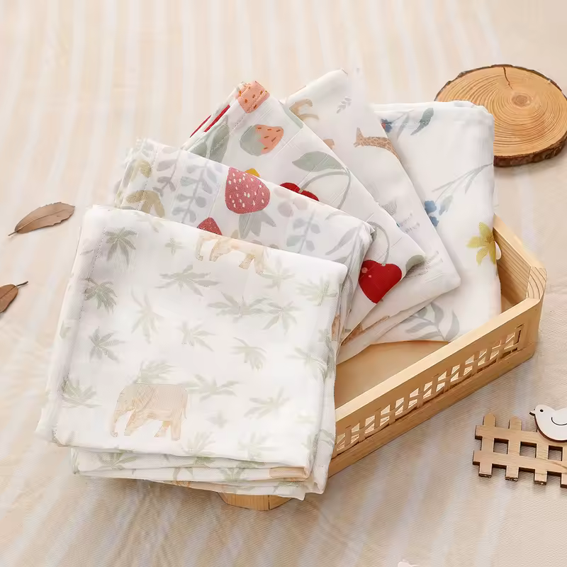 Kangobaby #My Soft Life# 5 Pieces Pack Multi-Functional Bamboo Cotton Muslin Blanket Baby Burp Cloth Set - Image 3