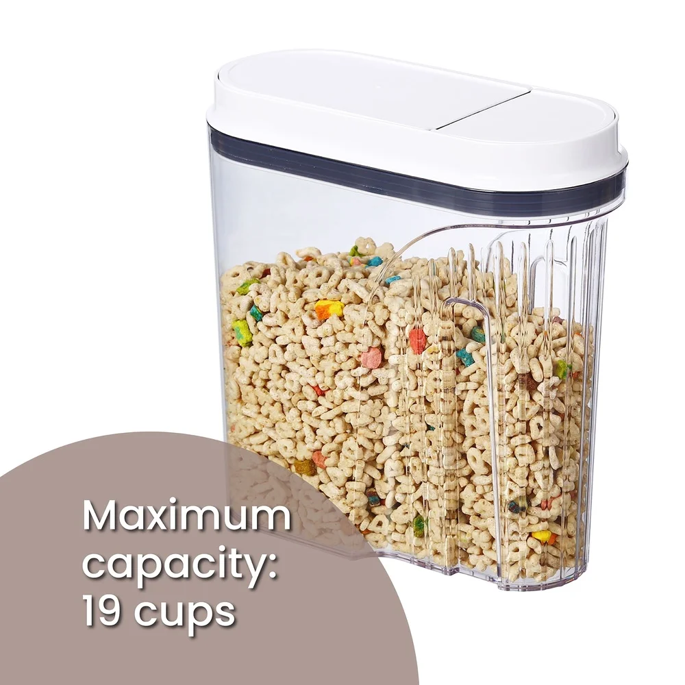 حاوية حبوب محكمة الغلق مع غطاء منبثق سهل الصب وخالي من مادة BPA، وعاء تخزين الطعام المتين، آمن للاستخدام في غسالة الأطباق، عملية بيد واحدة