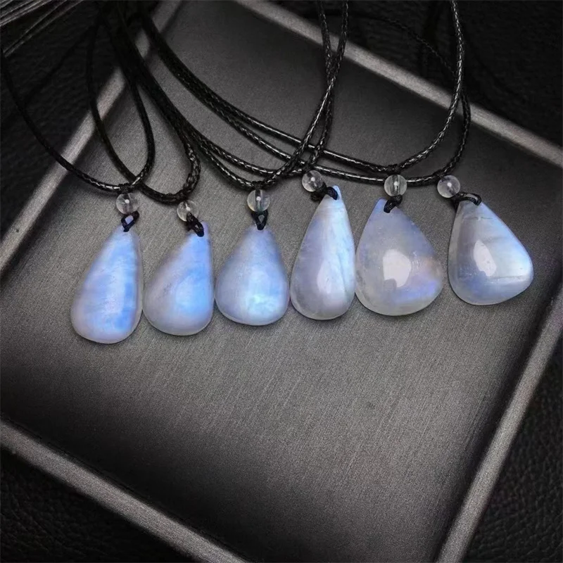 Natural Blue Moon Stone Teardrop Pendant Crystal Polishing Exquisite Girl Jewelry Healing Fengshui Stone Gift 1PCS