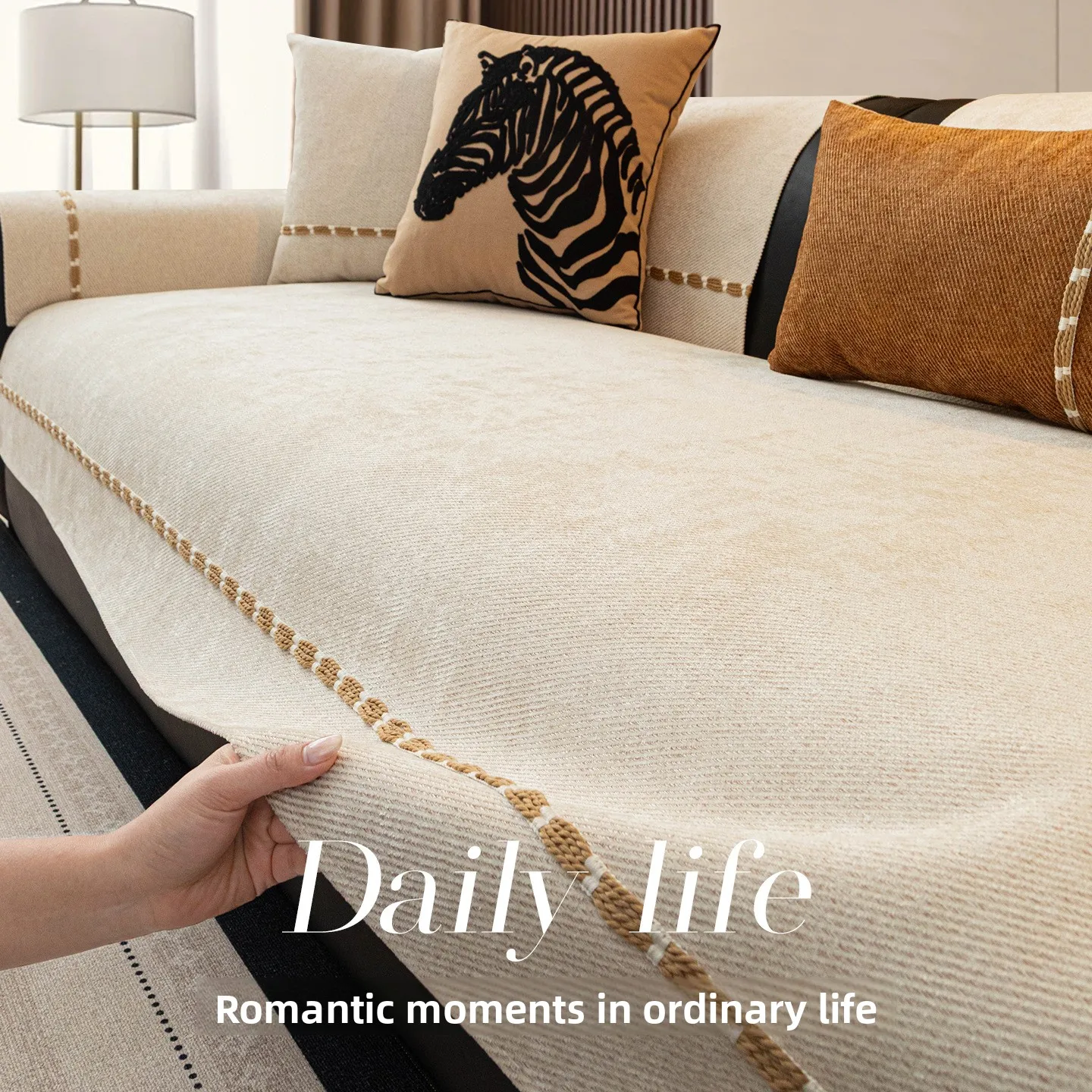 Jacquard Leaves Couch Covers Sofas L-type Chenille Pieced Together Sofa Slipcover Armrest Universal for All Seasons Sofa Cushion