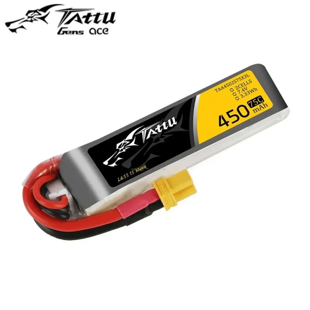 3PCS  TATTU 450mAh 75C 7.4V 2S Lipo Battery With XT30 Plug for RC FPV Racing Drone Quadcopter