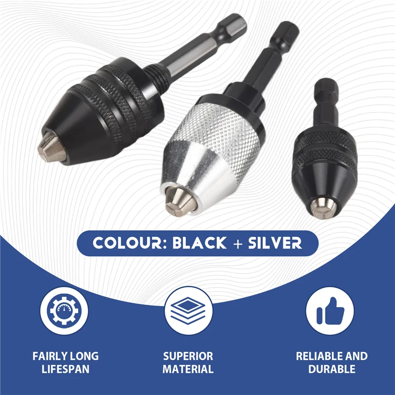 【Flash Sale】3 Buah Mata Bor Impact Konverter Adaptor Perubahan Cepat Chuck Bor Tanpa Kunci Batang Hex 1/4 Inci, Aksesori Alat Listrik