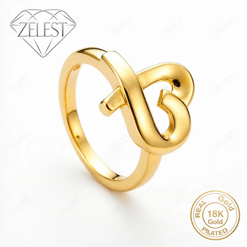 Luxurious 925 Sterling Silver 18K Gold Plated Exquisite Hollow Heart Ring for Women Fashion Party Gifts Jewelry