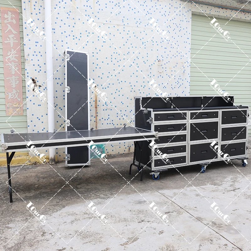 Portable Mobile Customized 11 Drawers Case Trunk Road Case Tool Flight Case With Siding Table and Socket