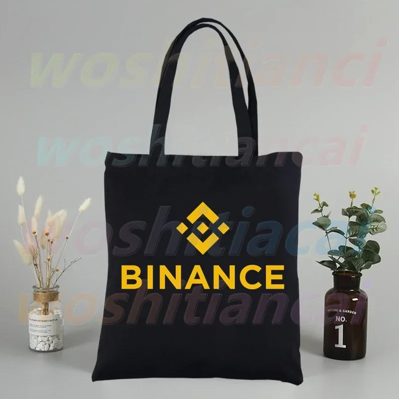 Binance Coin Shopping Black Bags Canvas BNB Crypto Cryptocurrency Tote Bag Reusable Cloth Bag Handbag Shoulder Bags Custom