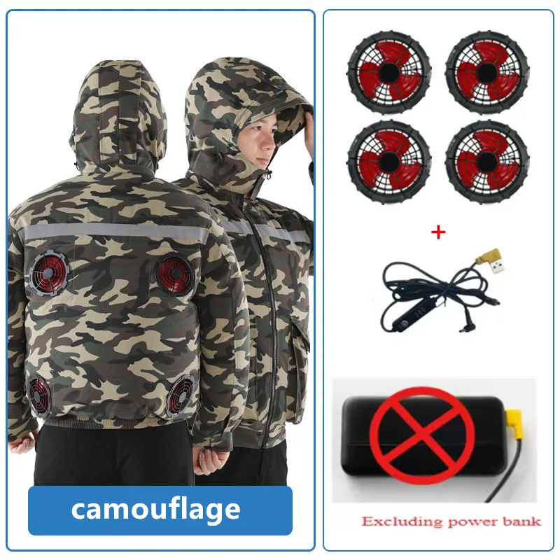 

New Casual Loose Cooling Electric Fan Air Conditioning Suit Men Construction Site Outdoor Work Suit With 4 Fans Cooling Coat