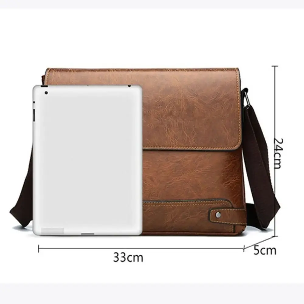 New Casual Men Business Crossbody Bag Retro Briefcase Waterproof Tote Bag Laptop Shoulder Bag PU Leather Computer Bag Travel Bag