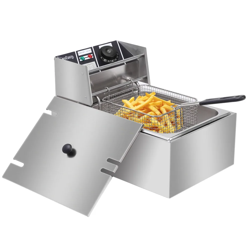 Electric Deep Fryers 2500W MAX 110V 6.3QT/6L Stainless Steel Single Cylinder Electric Fryer