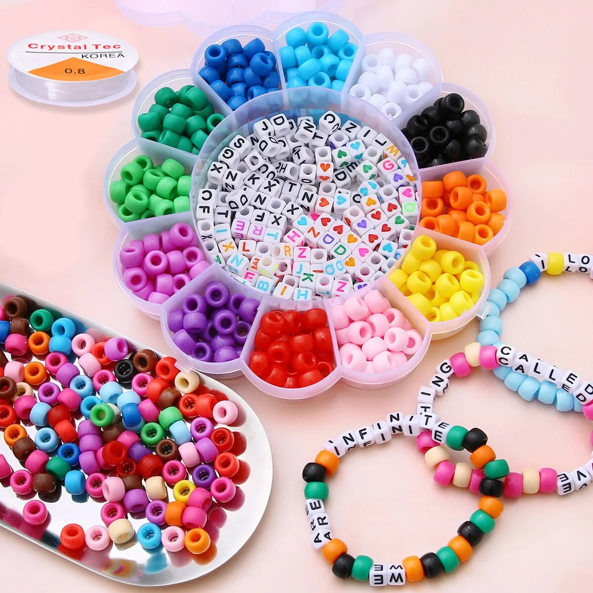 About 500pcs Plum Blossom Box, Barrel Bead Line, Letter Bead Set Box, DIY Handmade Bracelet, Necklace, Jewelry, Materials, Acces