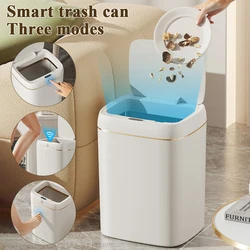 Lixeira Sensor inteligente com tampa, lixeira automática, Lixo elétrico, Wastebasket impermeável, Cozinha e Banheiro, Branco e Ouro, 11 L, 13L