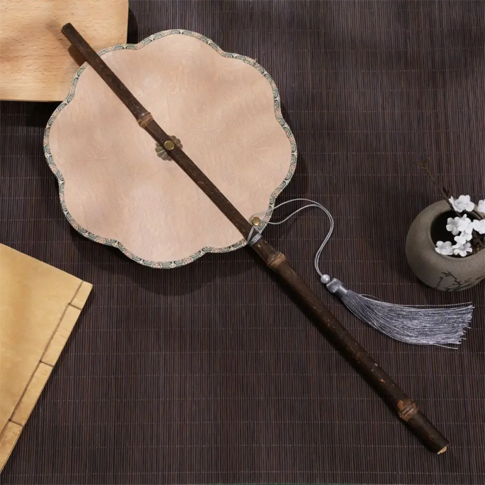 Retro Chinese Bamboo Waist Fan Portable Rollable Rotatable Decorative Long Handle Hanging Fans Shooting Performance Props Gifts