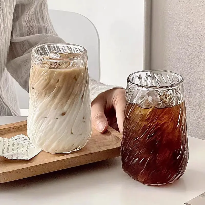 Handmade Tree Bark Texture Coffee Mug,400ml Thickened Transparent Glass Cup for Latte/Americano,Home & Cafe Use Drinking Glass