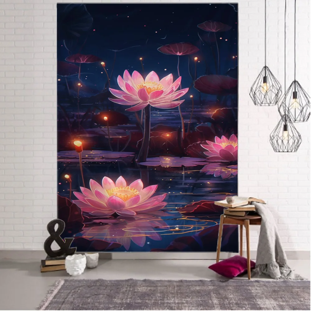 

Beautiful Lotus tapestry wall hanging beach towel outdoor picnic bed sheets yoga mat bohemian aesthetic home wall decoration