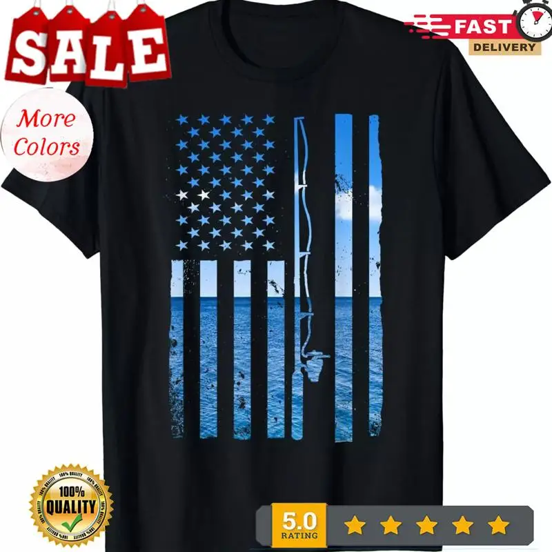 

Рыбак Забавный окунь Рыбалка США Футболка с американским флагом