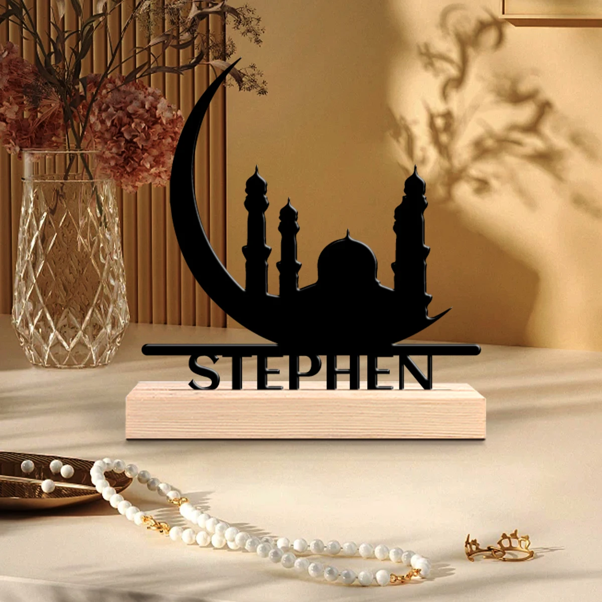 1pc Customizable Metal Desktop Ornaments Custom Content With Wooden Base Perfect for Home or Office Decoration