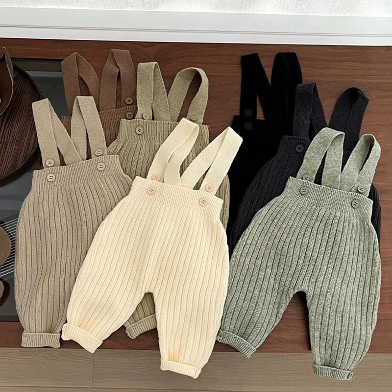 

Новинка 2023 года, осенний вязаный комбинезон в корейском стиле для маленьких девочек и мальчиков 0-3 лет, брюки для маленьких девочек и мальчиков, штаны для новорожденных