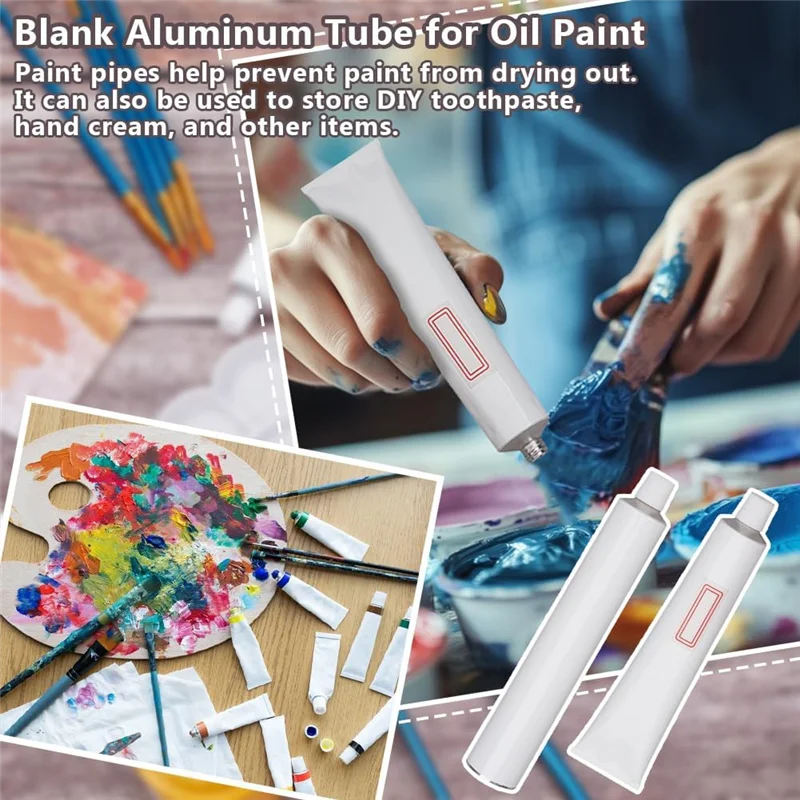 

BAAJ-Белые пустые тюбики для масляной краски, 60 мл, пустые алюминиевые тюбики для краски с 2 листами, самоклеящиеся