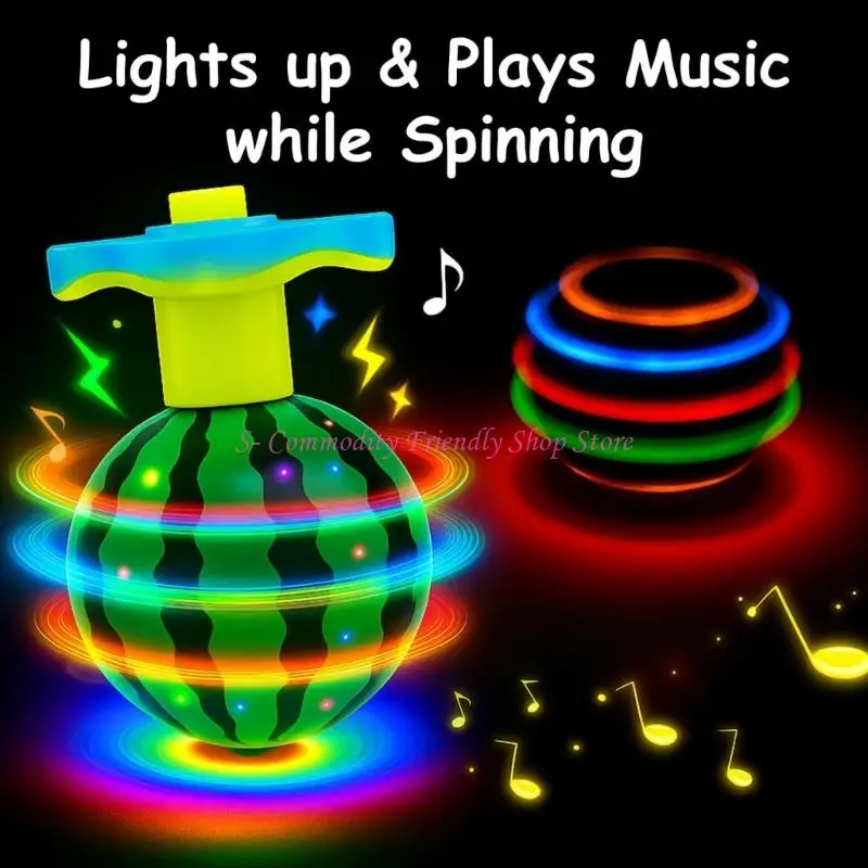 85AE 4PCS Musical Spin Tops With Rotating LED Light Fruit Theme Rotating Top Toy