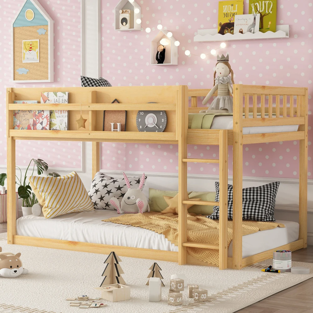 

Low Twin Over Twin Bunk Bed with Ladder - Solid Wood Kids/Juniors, Natural (2025/11/25)
