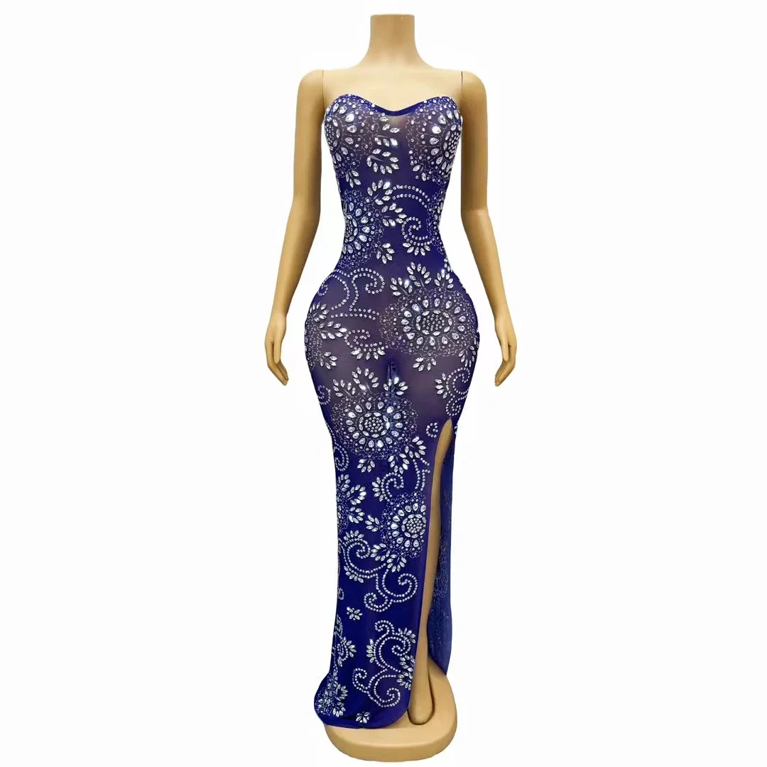 Vestidos Mujer Sexy Crystal Birthday Wedding Formal Long Dress Lady Night Prom Dress Elegant Strapless Party Ball Evening Dress