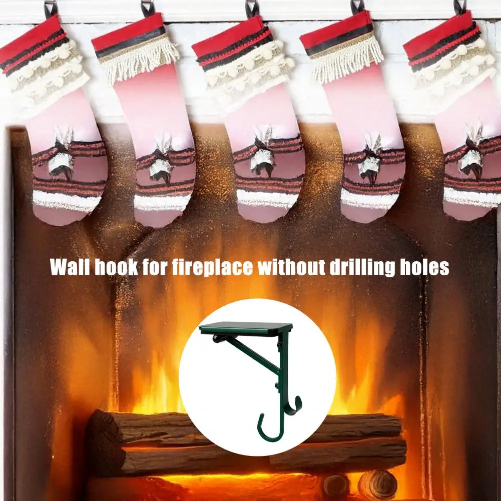 No Drill Stocking Hanger Adjustable Fireplace Hook Garland Hanger No-drill Metal Stocking Holder 2-in-1 Mantle Wreath Decoration