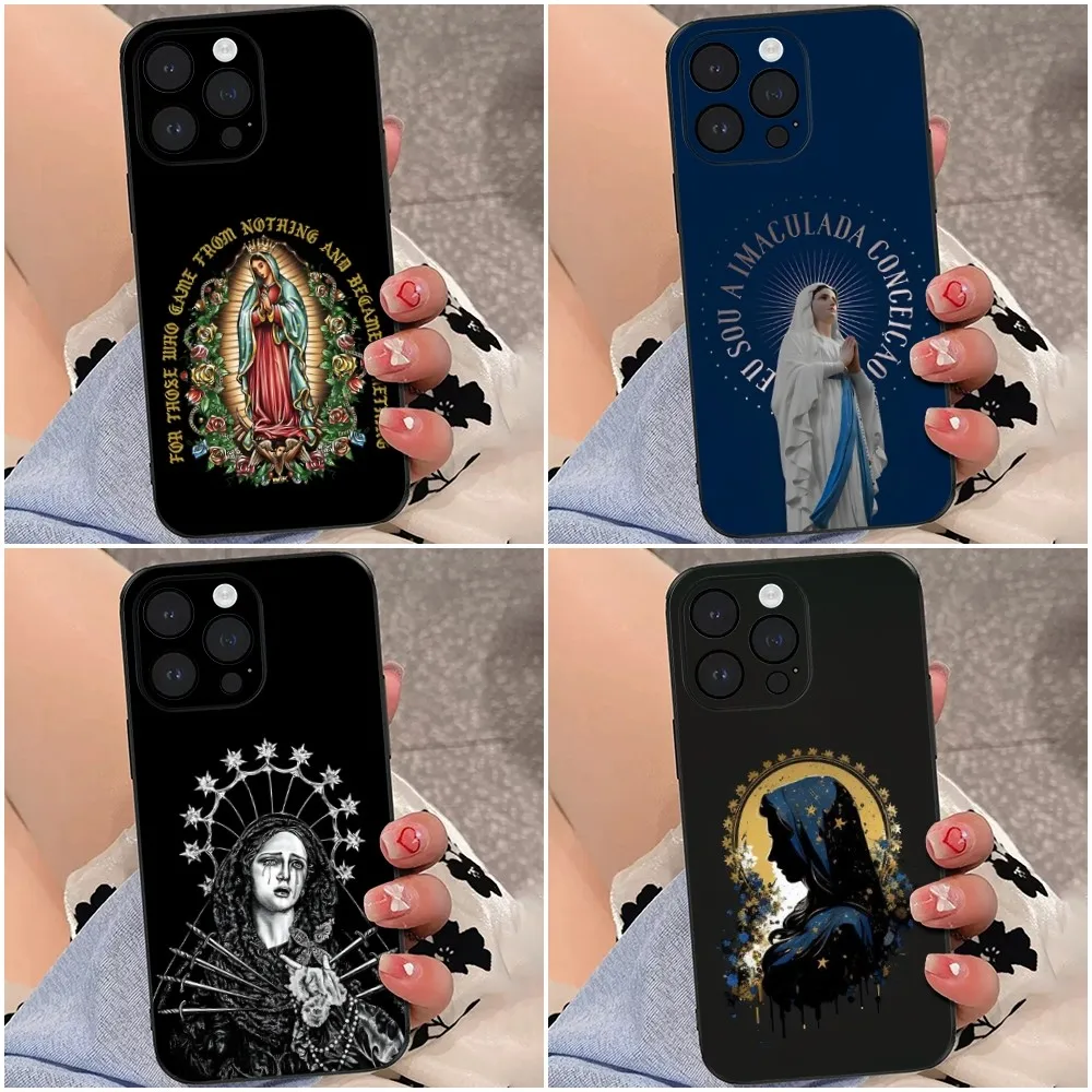 Virgen St.Mary Celestial Mother Phone Case For iPhone 16,15,14,13,12,Pro,Max,11,7,8,Plus,XR,XS Max Shockproof Silicone