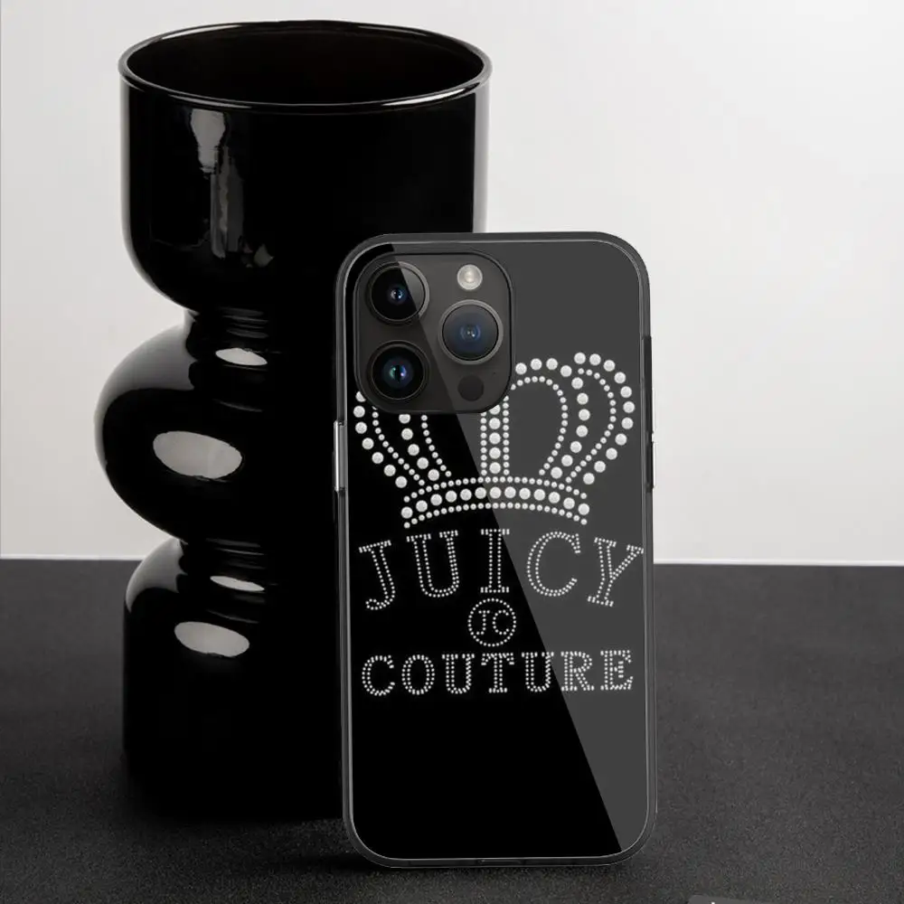 J_juicyes C_coutures Phone Case For iPhone 15 Pro Max14 13 12 Mini 11 XR XS 8 7 Plus Black Art Glass Cases