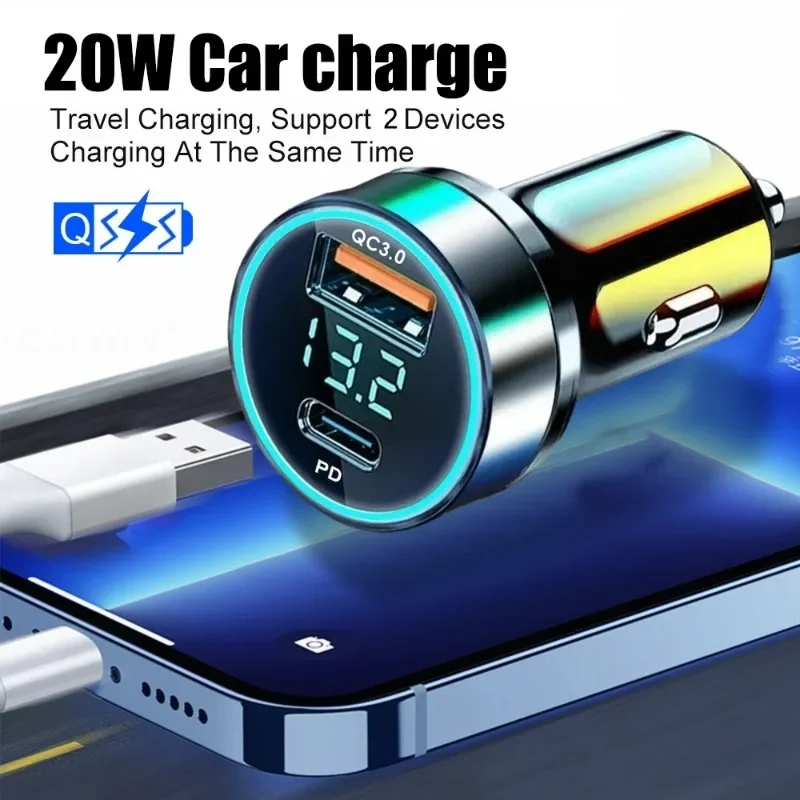 DC12/24V Digital Display Car Charging PD20W+Super Dual Port Fast Charging Auto Phone QC3.0+PD Charger Auto Interior Accessories