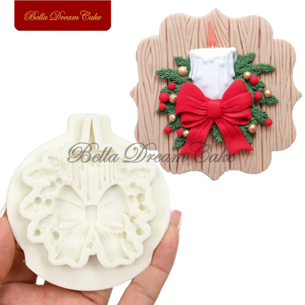 

​3D Bow Christmas Tree Candle Design Silicone Mold Fondant Chocolate Mould DIY Cake Decorating Tools Kitchen Baking Accessories