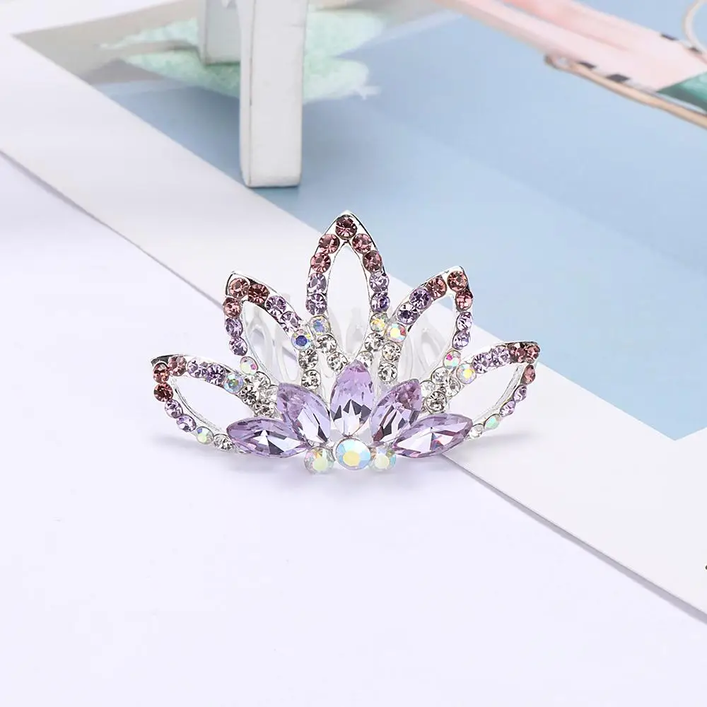 Mini Cute Flower Crystal Rhinestone Princess Crown Hair Comb Birthday Party Tiaras for Girls Kids Hair Jewelry Accessories