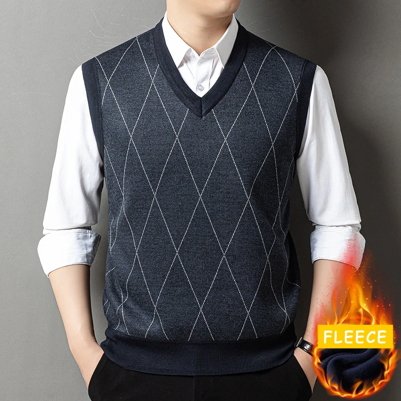 Autumn Winter Mens Knitted Vest Pullovers Sleeveless V-Neck Sweater Vest Button Front Knit Cardigan Vest