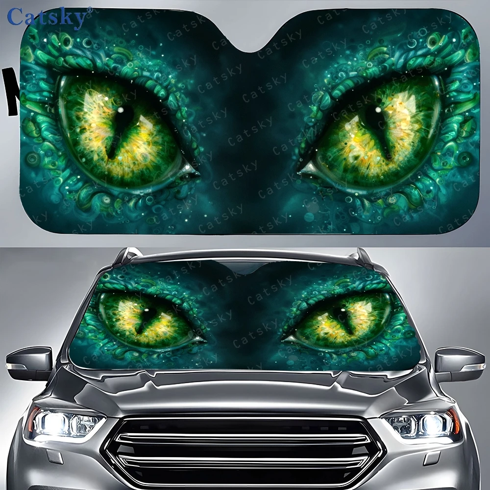 Pair Of Green And Yellow Eyes On A Black Background Car Auto Sunshades Car Sunshade, Front Window Sun Cover For Car, Auto Sunsha