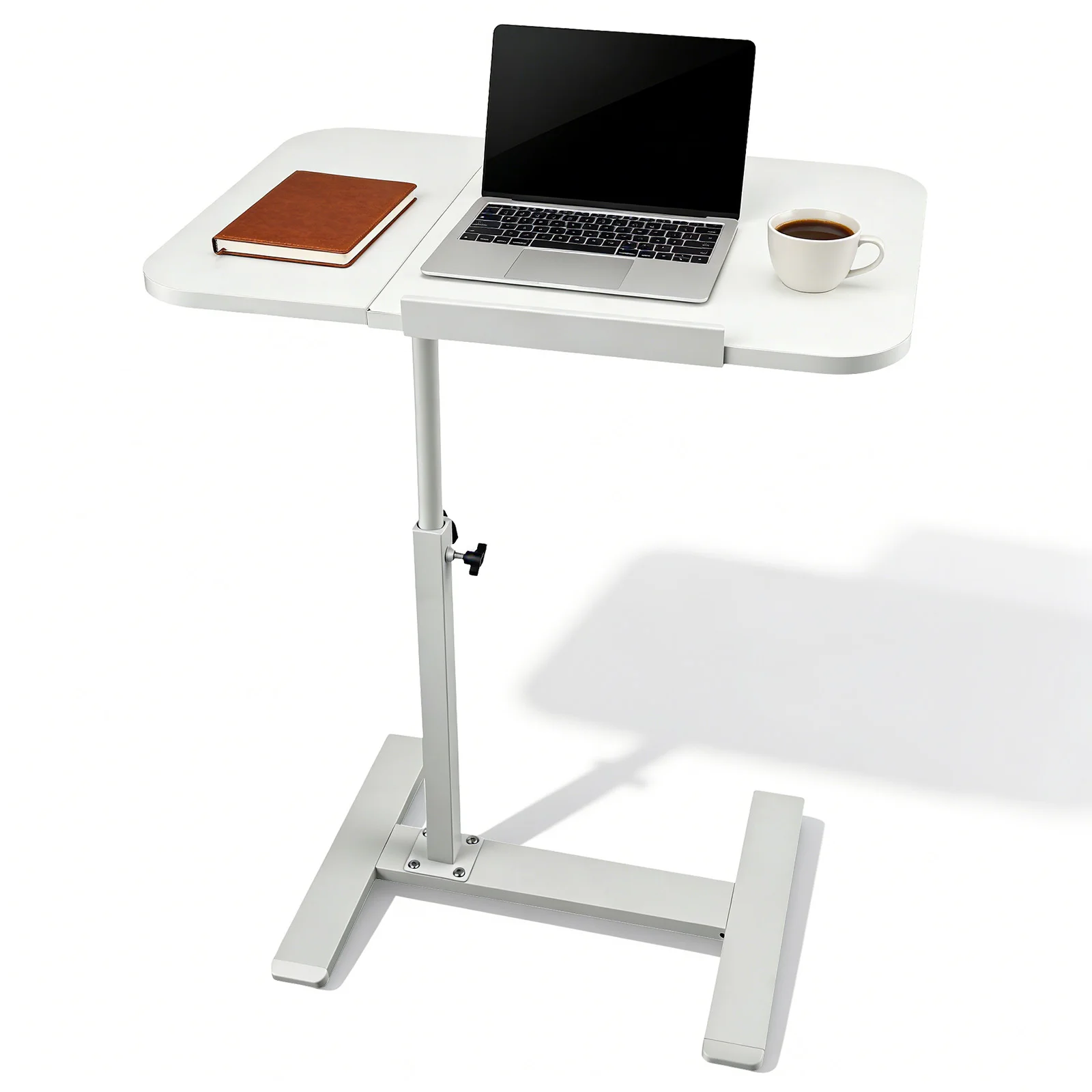Lnopever Verstellbarer C-förmiger Beistelltisch Sofatisch mit 360°-Drehfunktion °   Drehbarer Beistelltisch, C-Tisch mit 4 Rollen, Beistelltisch für kleine Räume, Wohnzimmer & Schlafzimmer (Walnuss)