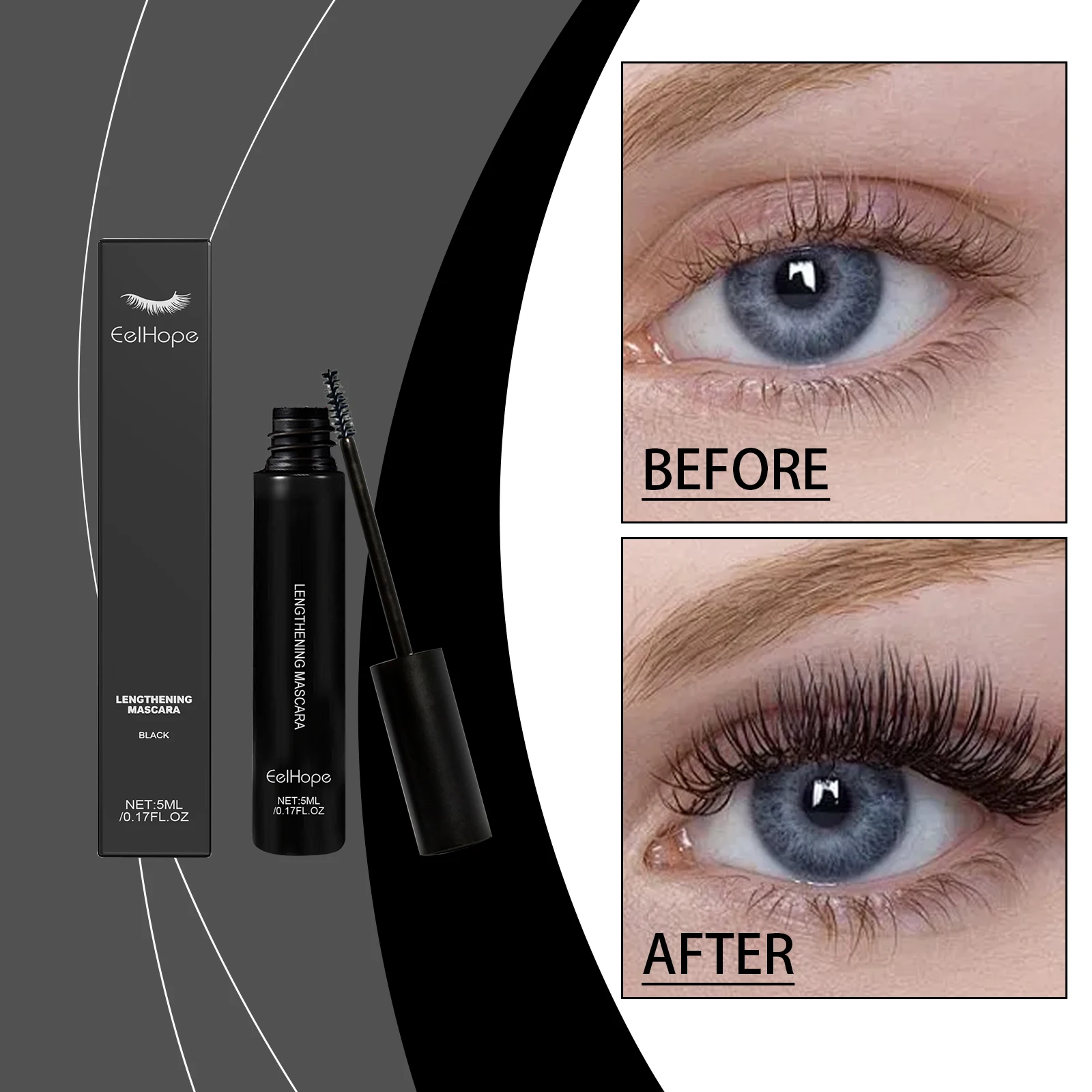 Waterdichte verlengende mascara, veegvast, langdurig voor natuurlijke of dramatische gedurfde wimpers, 5 ml zwarte oogmake-up
