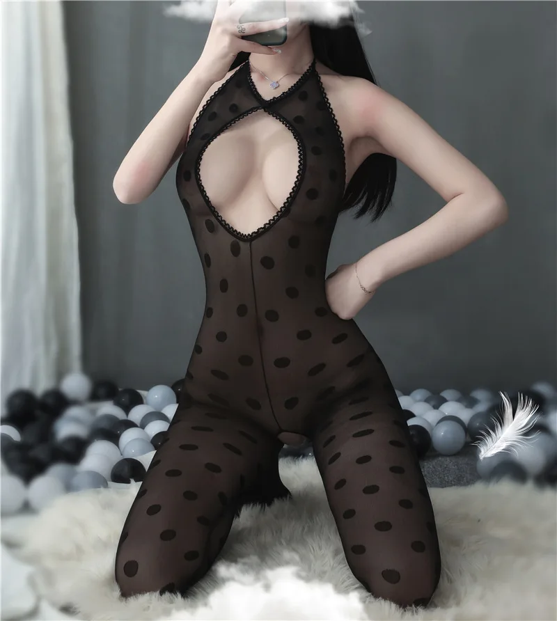 

Long Night Sexy Lingerie European and American Style Sexy Strap Open Crotch Bodysuit Jacquard Bodystocking Sleepwear 8864