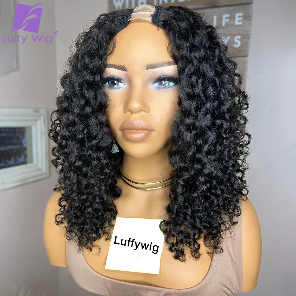 

Kinky Curly U Part Wig Human Hair Brazilian Afro Curly V Part Wig 180 Density Glueless Curly Vpart Wigs No Leave Out for Women