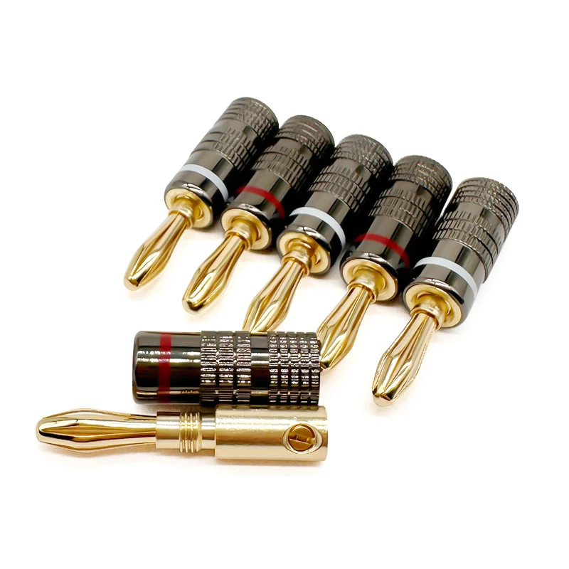 4pcs Audio Speaker Screw Lock Banana Gold Plate Plugs Connectors 4mm Speakers Amplifier Cable Male Banana Connectors Plugs Jack