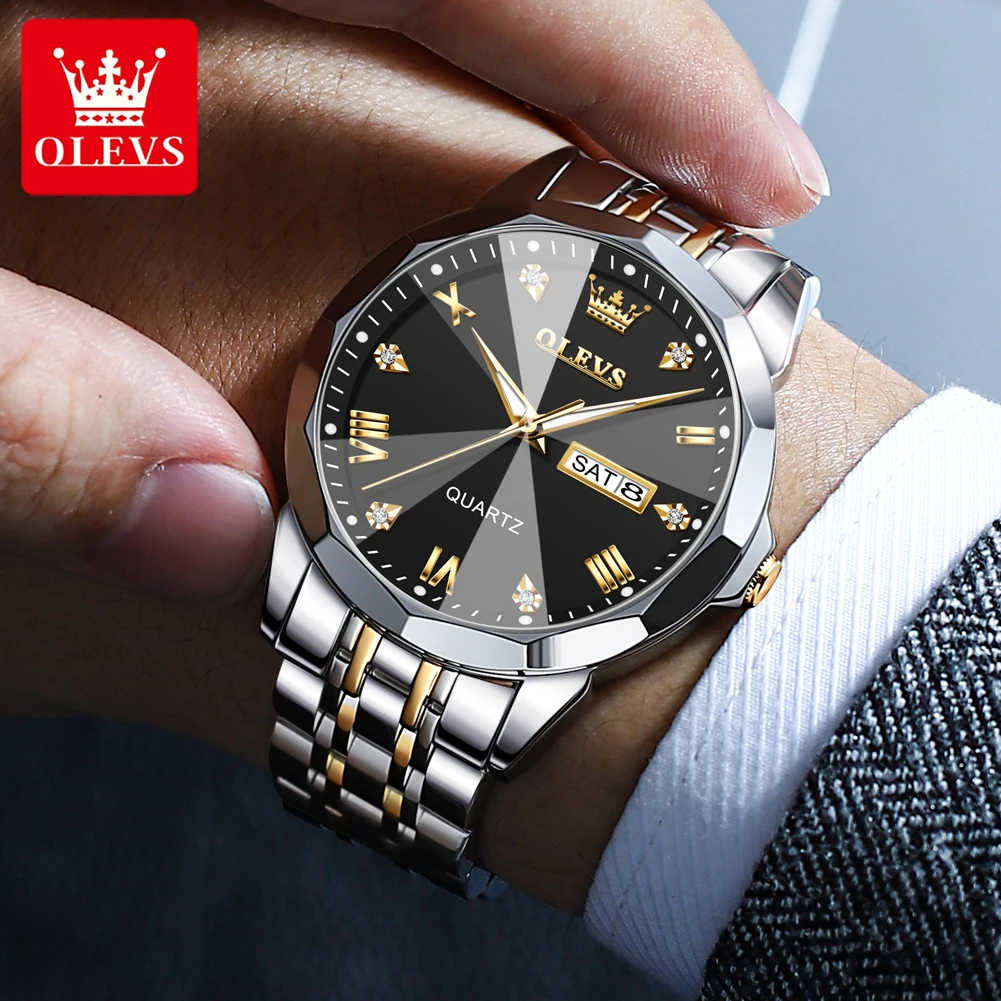 OLEVS 9931 Quartz Watch for Men Solid Stainless Steel Strap Rhombus Design Fashion Business Wristwatch Men\'s Waterproof Watches