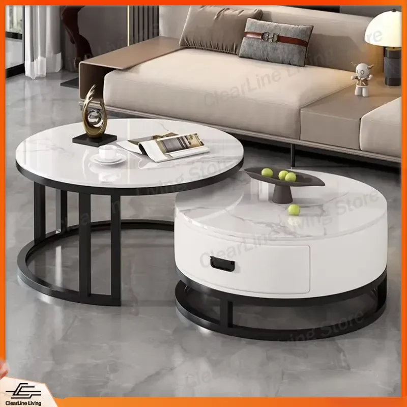 Modern Luxury Sintered Stone Coffee Table Minimalist High End Marble Look Center Table for Living Room Small Apartment Home