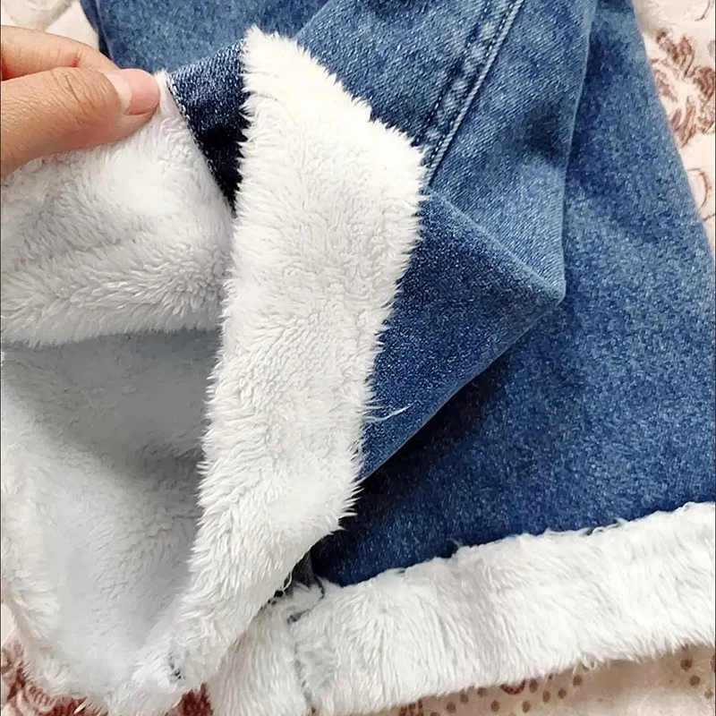 Thick Velvet Lined Girls Jeans Wide Leg Pants Winter Warm Elastic High Waist Kids Vaqueros Pantalones New Plush Children Jeansy