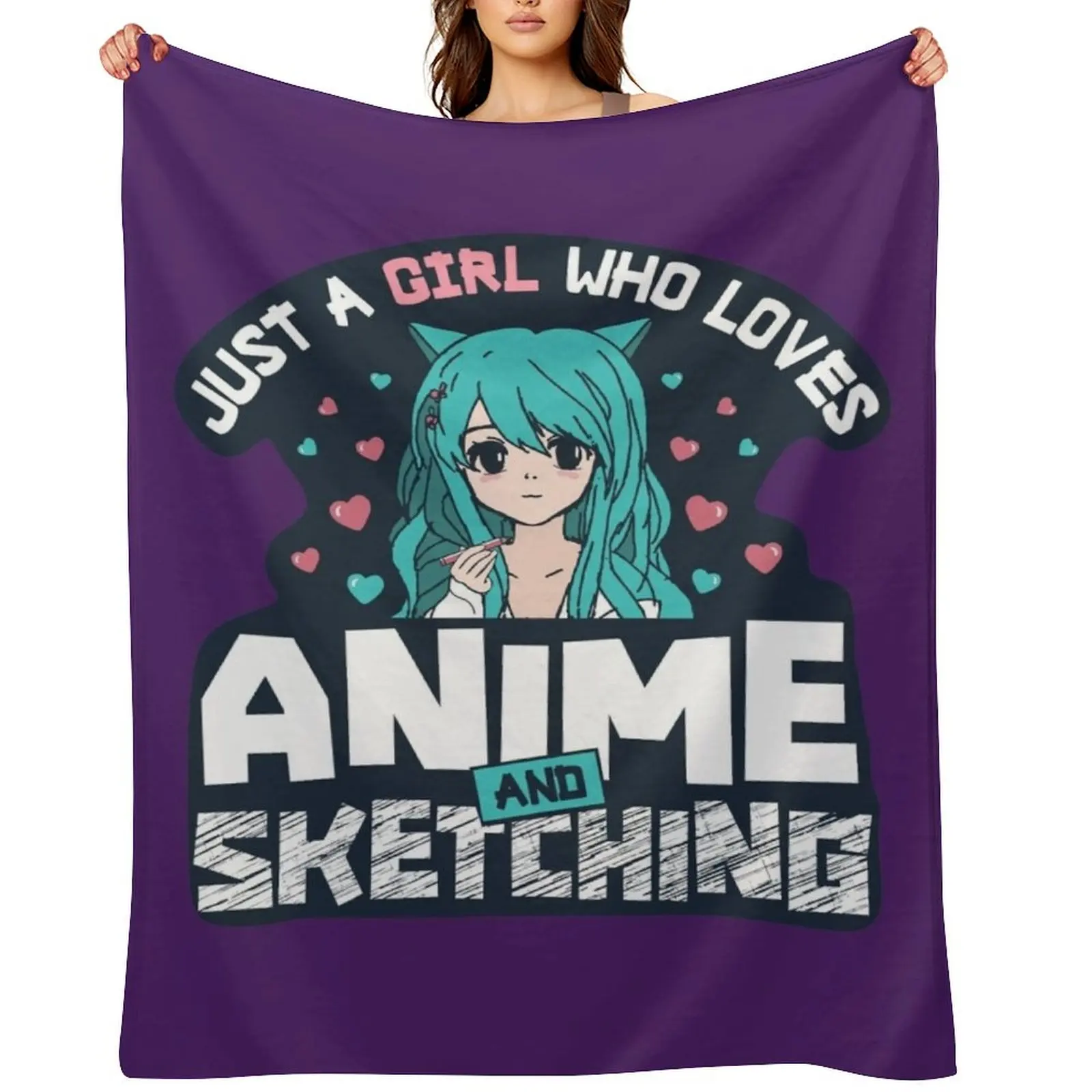 

Anime and Sketching Girl who loves drawing cute gift Throw Blanket Soft Plush Plaid Nap anime Blankets
