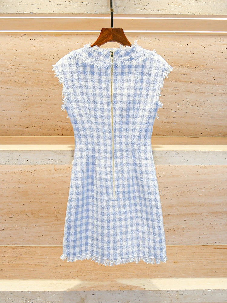 

High Waist A-Line Dr with Fringe And Plaid Design for Women Spring Summer Autumn Season Polyester Fiber Svel Sq...