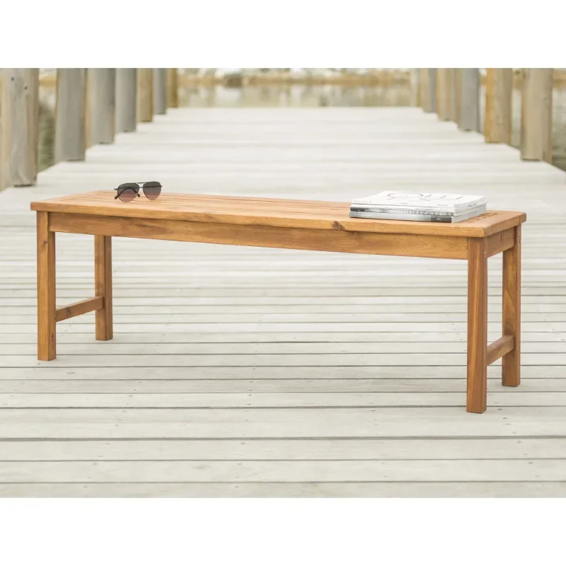 Manor Park Outdoor Raised Acacia Wood Bench - Brown  Patio Furniture  Outdoor Bench  Garden Bench  Outdoor Chair