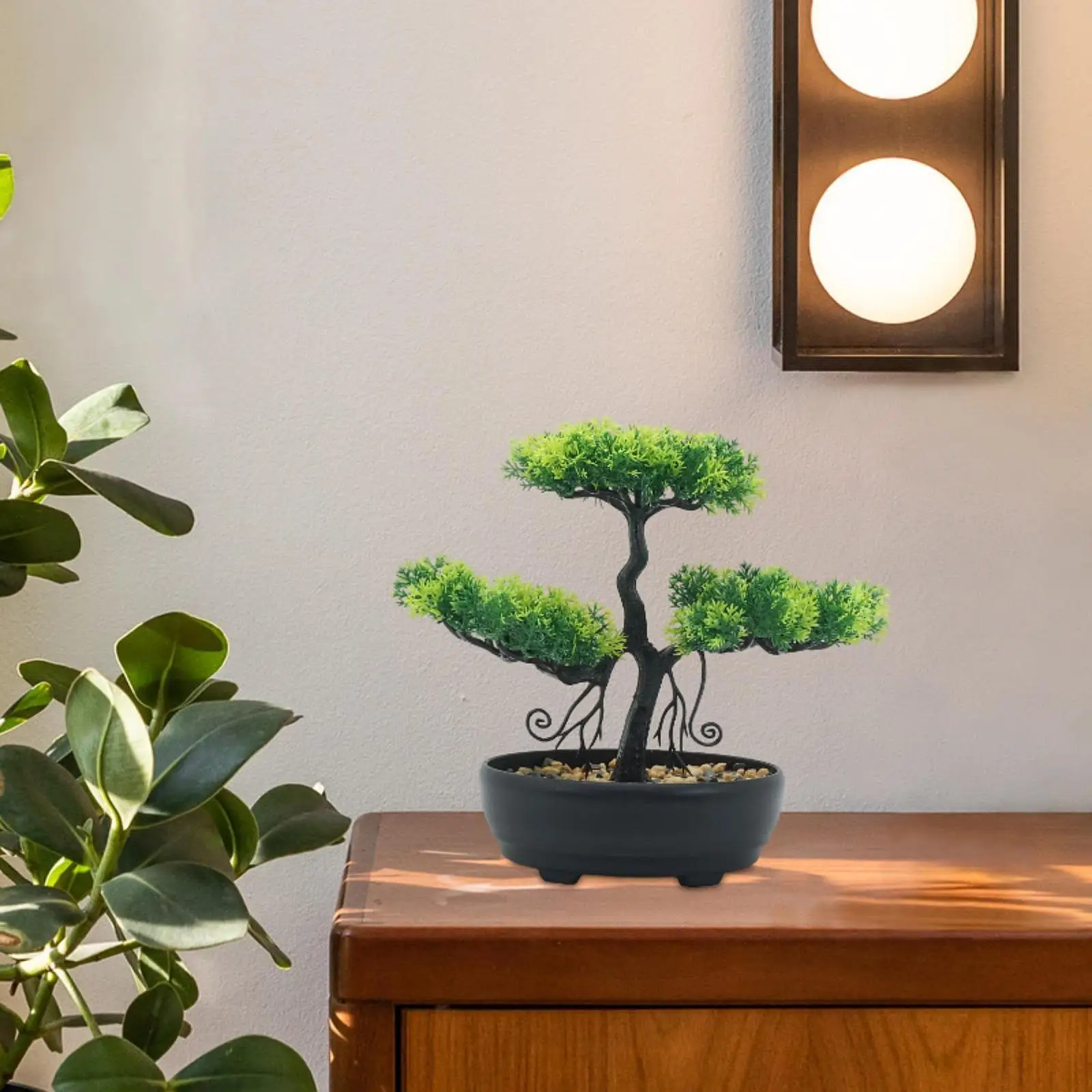 

Simulation Bonsai Tree Statue Green Artificial Plant for Modern Home Office Table Indoor Room Decoration