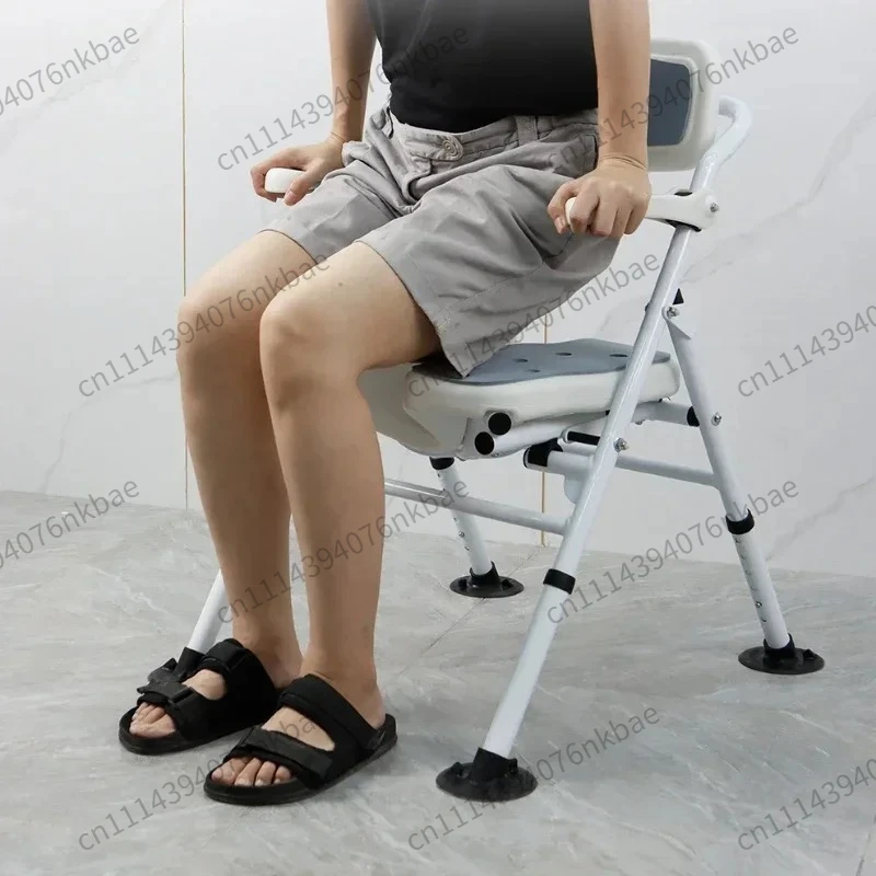 3 in 1 Adjustable Height Shower Chair Lightweight Aluminum Anti-Slip 3D Groove Bathroom Stool for Elderly