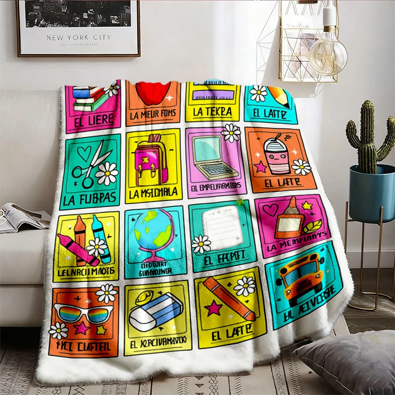 Spanish Teacher Soft Blanket, Maestra Loteria Comfy Blanket, Maestra Flannel Blanket, Dual Language Crew Flannel Throw