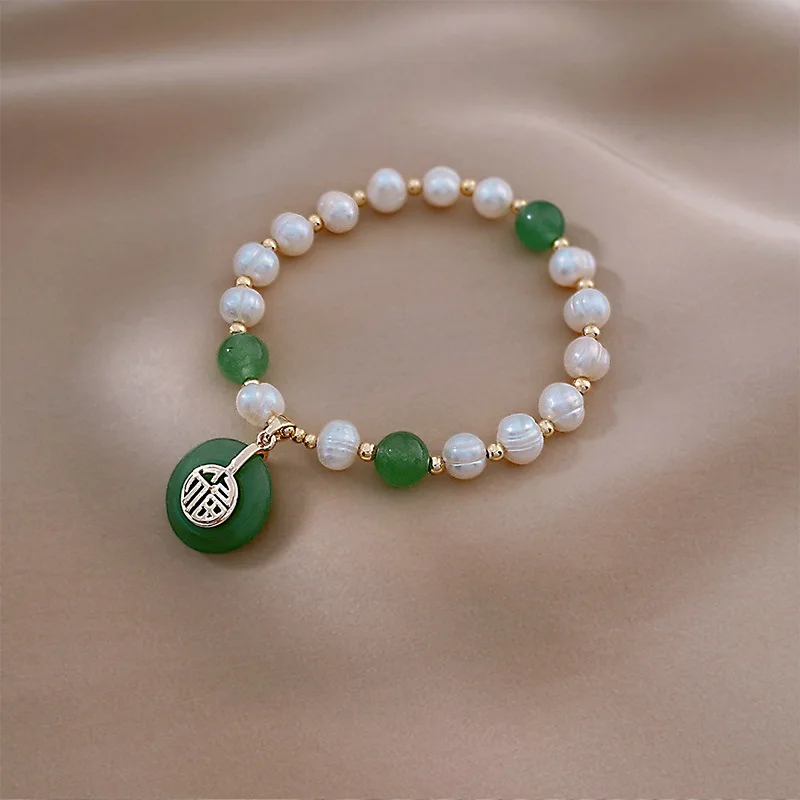 Original Glück Brief Natürliche Jade Stein & Süßwasser Perle 14K Gold Gefüllt Weibliche Schmuck Sets Für Frauen Halskette Armband – Detail 10