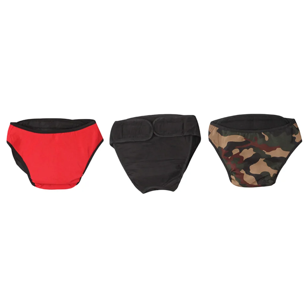 

3Pcs Cotton Dog Physical Pants Pet Diapers Reusable Sanitary Pants Black Red Camouflage Size M for Hygiene Care