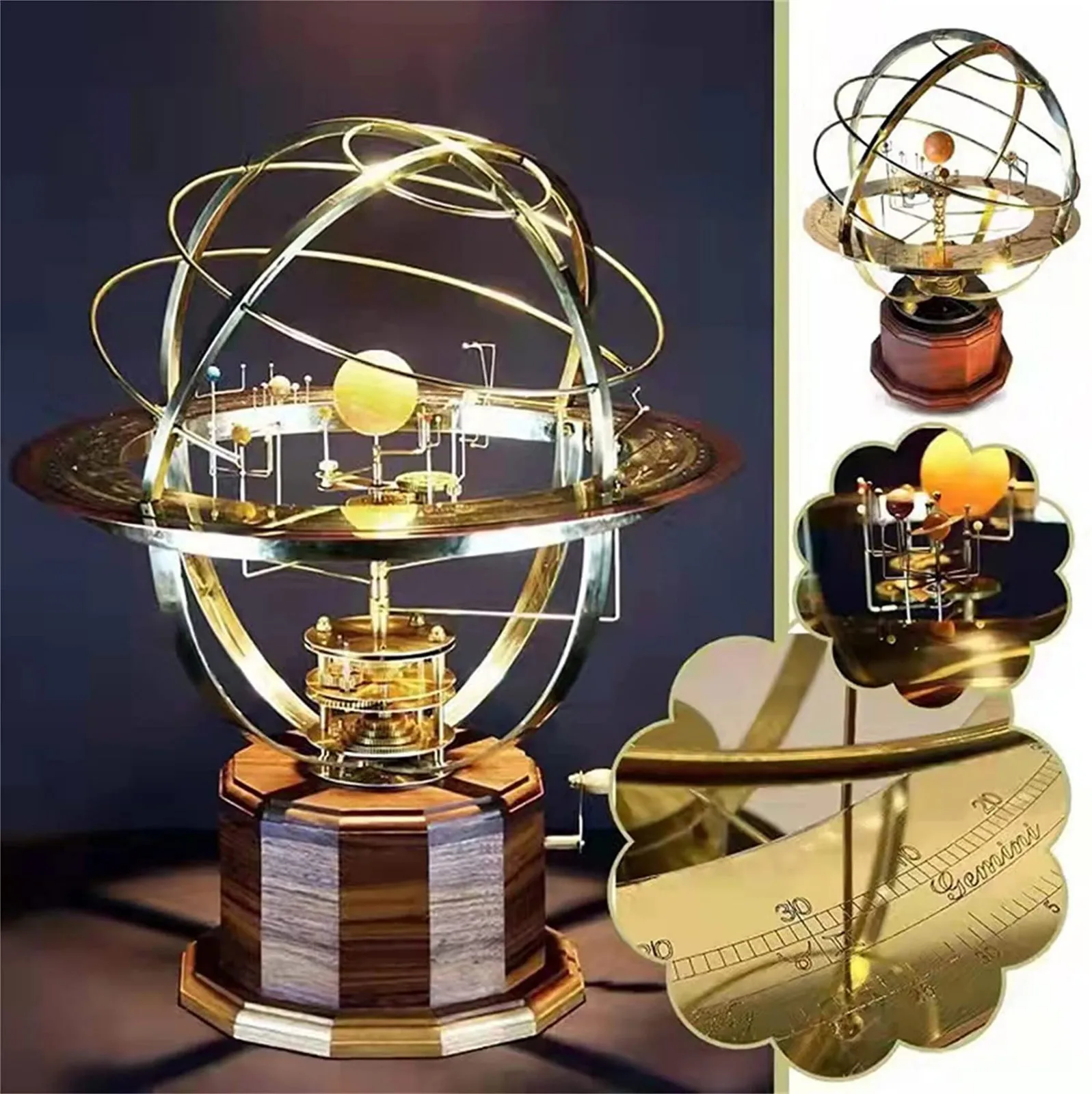 Rotating Solar System Metal Ornament, Retro Planet  Metal Model Kit, Science Art Decoration Indoor Table Ornament